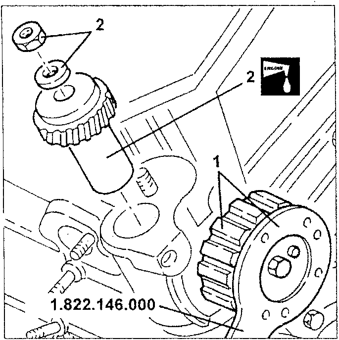 Engine oil pump drive pulley and intermediate drive gear with tool 1.822.146.000