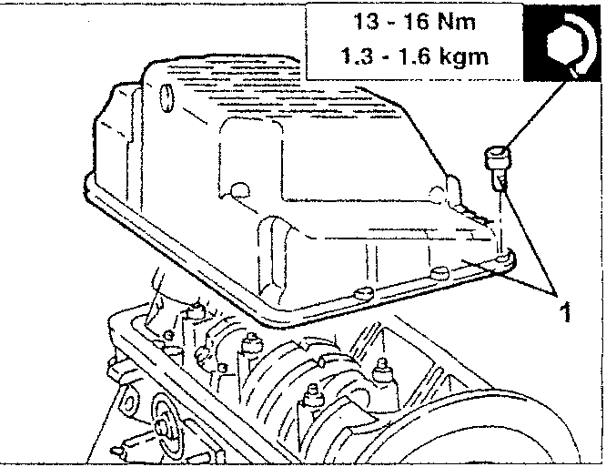 Oil sump removal with torque specification 13 - 16 Nm / 1.3 - 1.6 kgm
