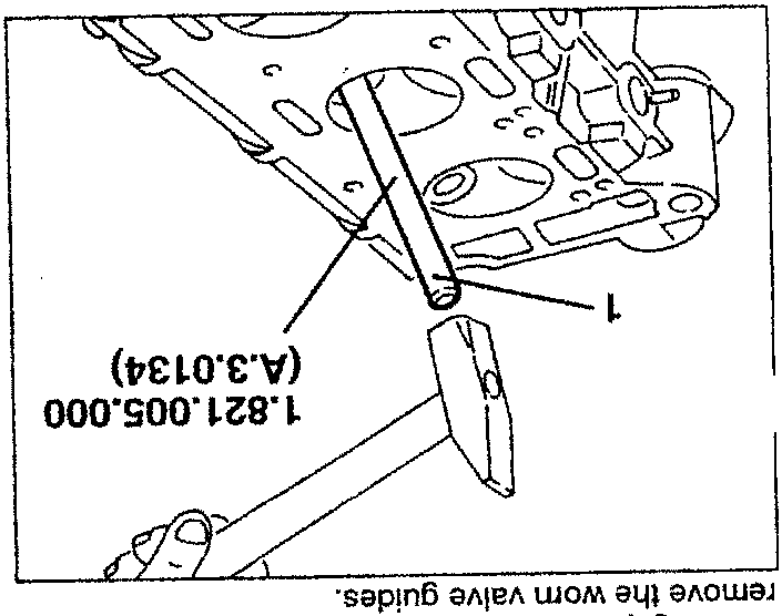Illustration showing removal of worn valve guides using a puller tool (A.3.0134) with specified torque values.