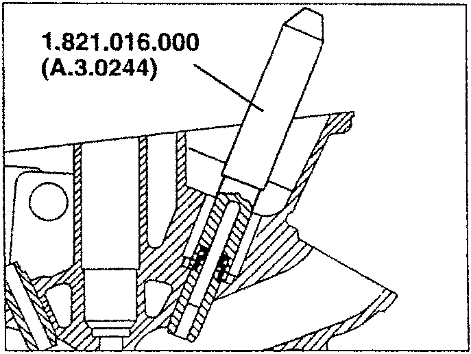 Diagram showing tool inserting new oil seal cap into engine block
