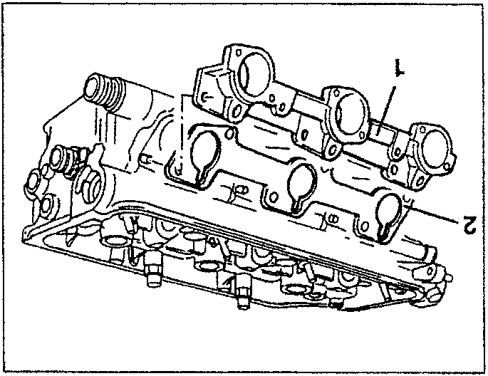 Air intake manifold with valves shown, labeled 1 and 2.
