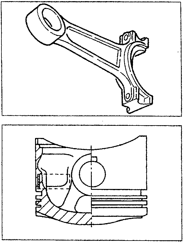 Diagram showing a connecting rod and a piston with dimensional class markings.