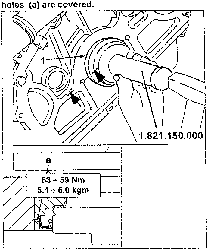 Oil seal installation with tool and torque specification