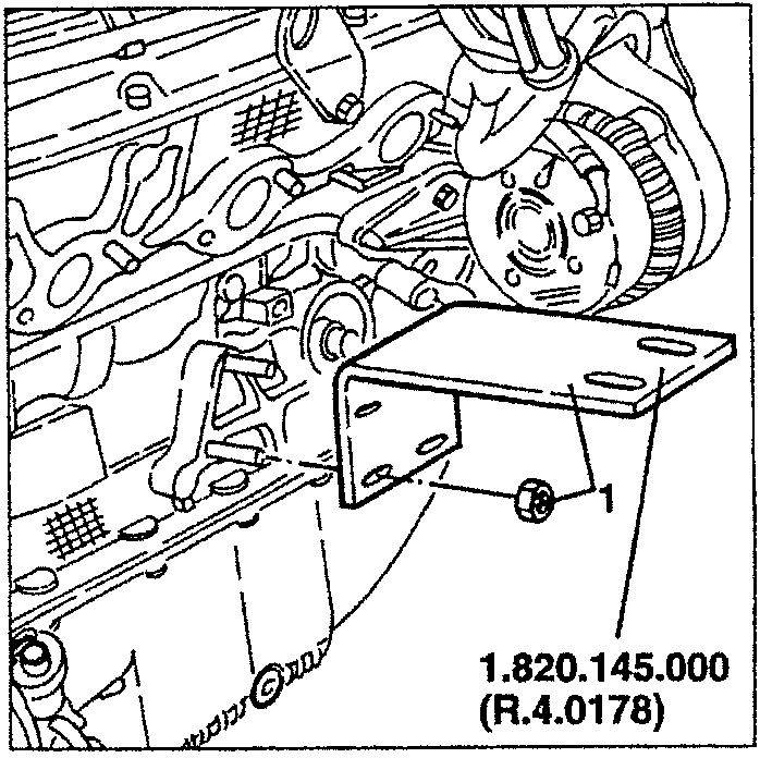Illustrates mounting bracket for alternator with bolt specification