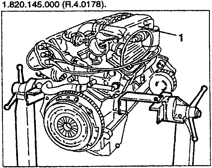 Engine on overhauling stand