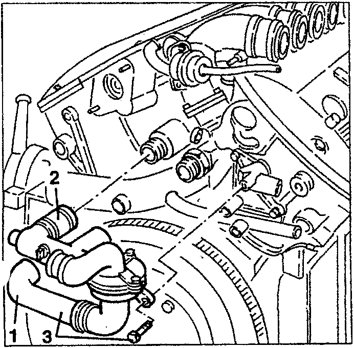 Engine diagram showing thermostat unit removal