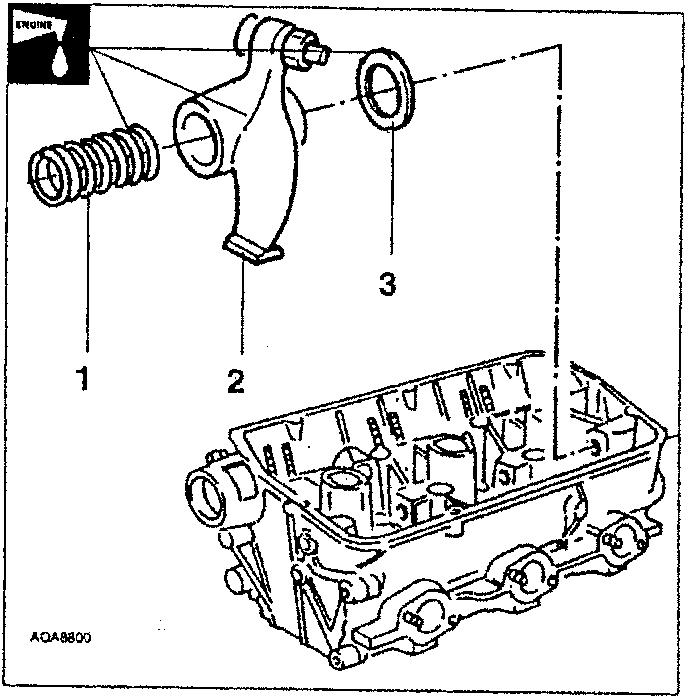 Valve disassembly diagram showing springs, rocker arms, and washers