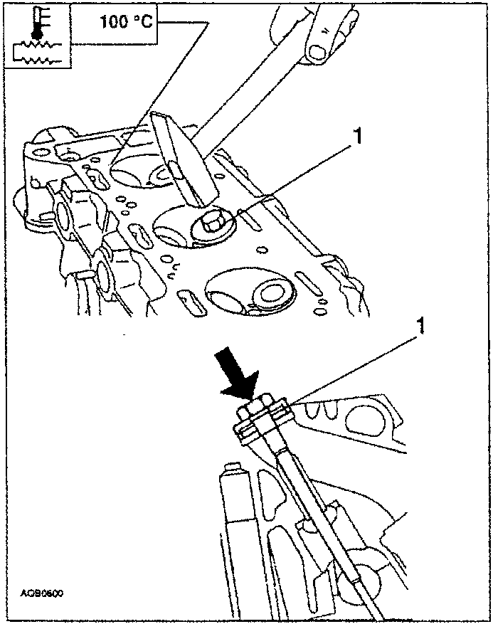 Diagram showing installation of valve seat with tool, labeled AQB0600