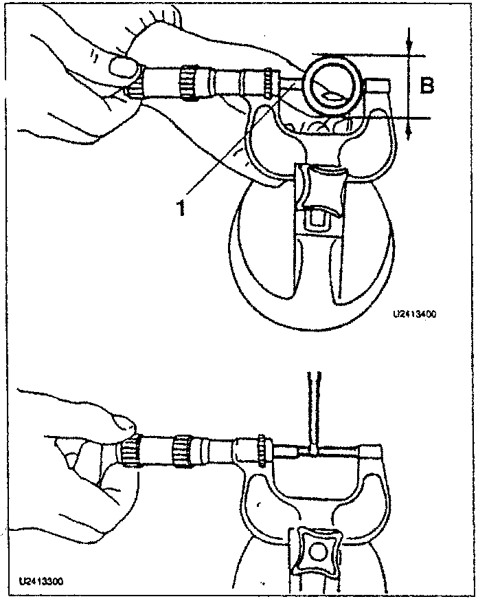 Diagram showing measurement of valve seat with caliper tool, labeled U2413400 and U2413300
