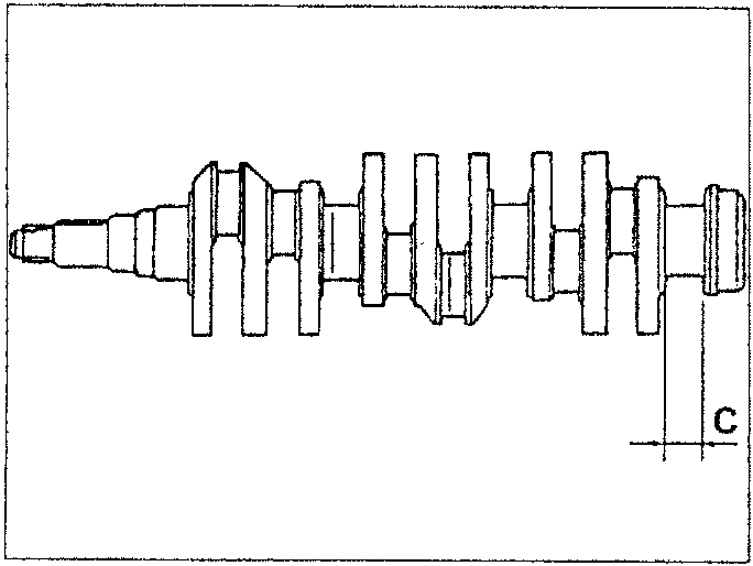 Diagram showing a crankshaft with a labeled dimension C indicating the rear main journal length.