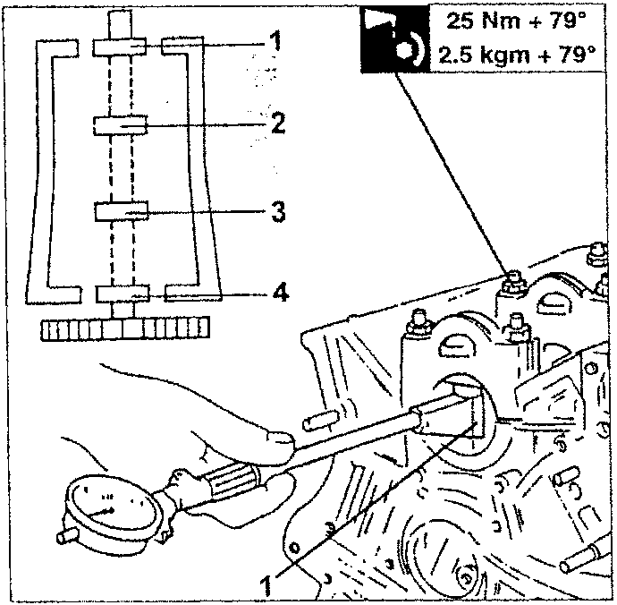 Main bearings installation with torque wrench