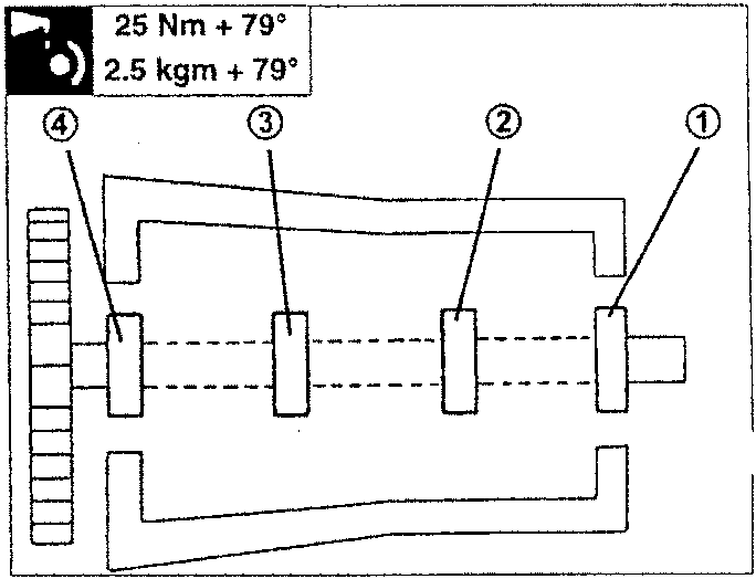Crankshaft with numbered bearings and torque values