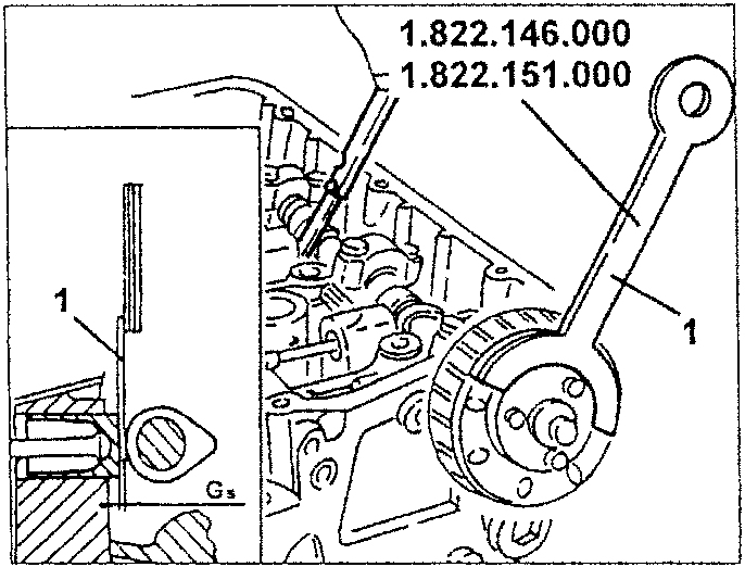 Camshaft turning tools with Gs clearance marked