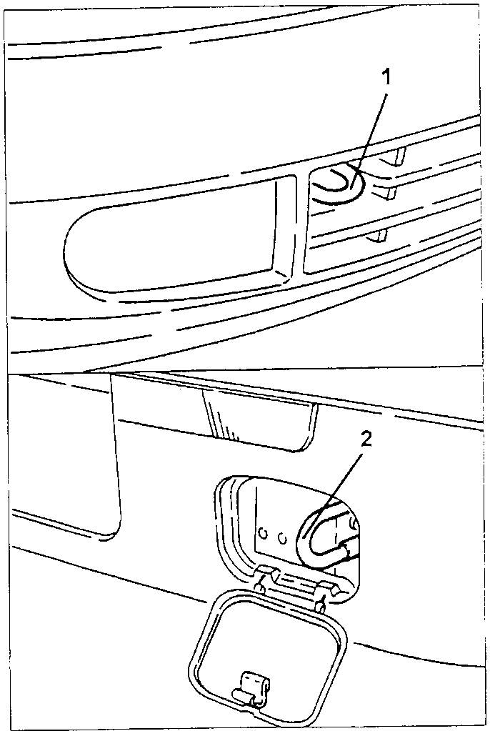 Front and rear towing rings on the bumpers, marked 1 and 2
