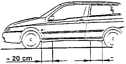 Side view of the car showing the lifting points, about 20 cm from the wheels