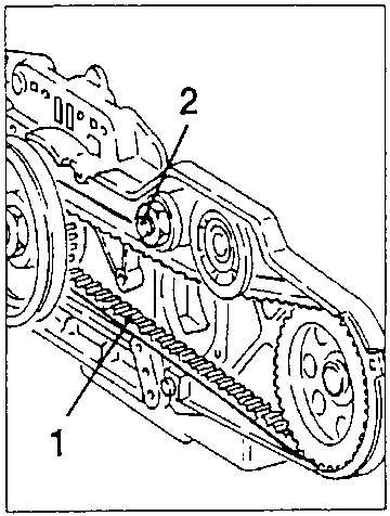 Timing belt and tensioner with the nut 2 and the belt 1