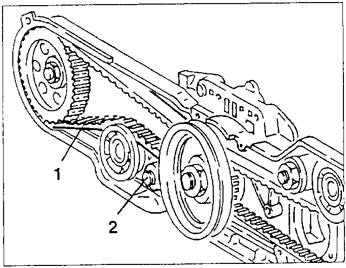 Fitted timing belt with the belt 1 and the tensioner nut 2