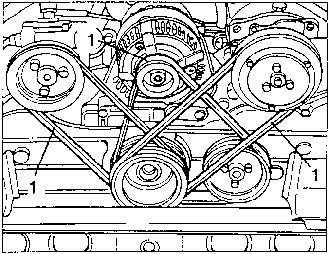Accessory drive belts 1 on the engine