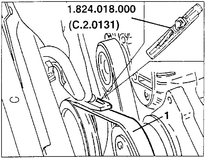 Measuring the conditioner compressor belt tension with tool 1.824.018.000 (C.2.0131)