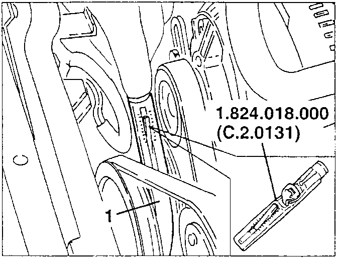Measuring the power steering pump belt tension with tool 1.824.018.000 (C.2.0131)