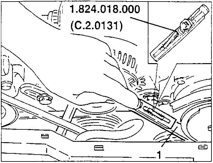 Measuring the alternator and water pump belt tension with tool 1.824.018.000 (C.2.0131)