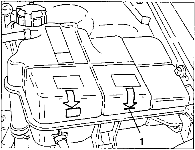 Coolant header tank with level marks 1