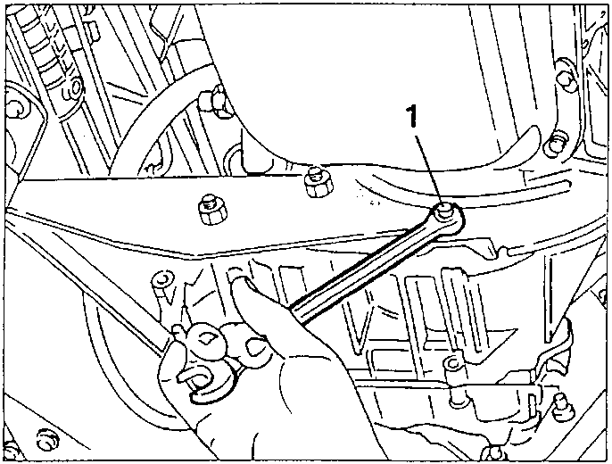 Front nut 1 fastening the gearbox to its support bracket