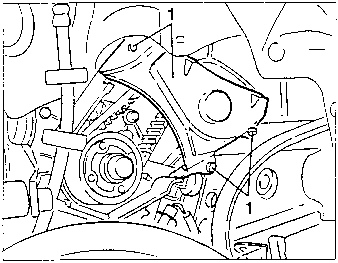 Timing belt lower cover with fastening screws 1
