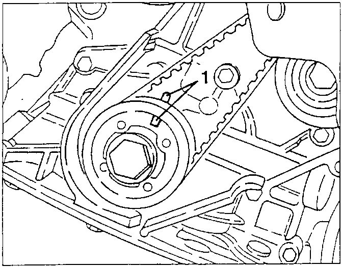 Pulley notch 1 aligned with the relief on the front cover