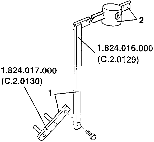 Belt tensioning tool 1.824.016.000 (C.2.0129) with support 1.824.017.000 (C.2.0130) and weight on the millimetred rod