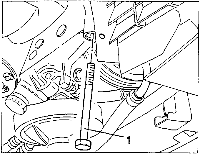 Screw 1 fastening the oil filter support and injection pump to the engine flexible mount
