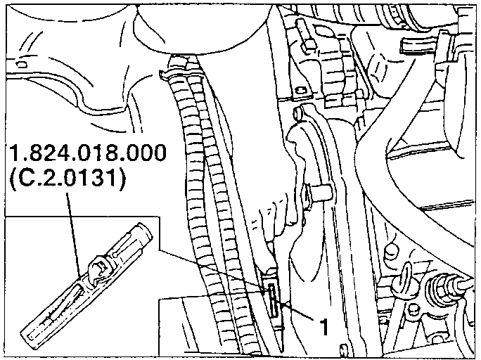 Measuring the alternator - water pump belt tension 1 with tool 1.824.018.000 (C.2.0131)