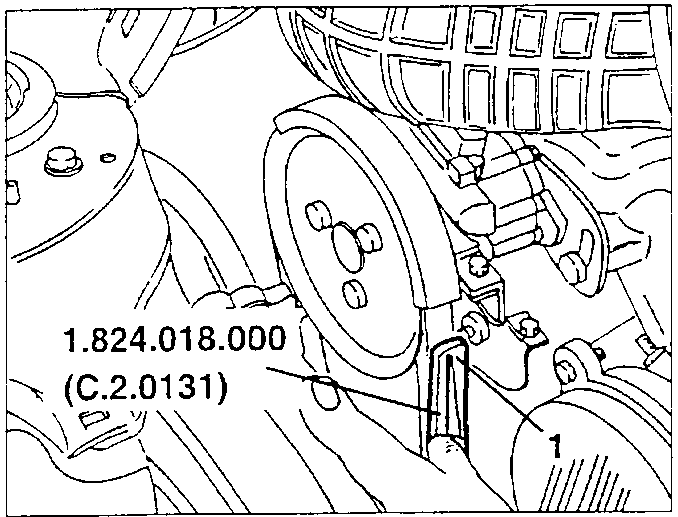 Measuring the power steering pump belt tension 1 with tool 1.824.018.000 (C.2.0131)