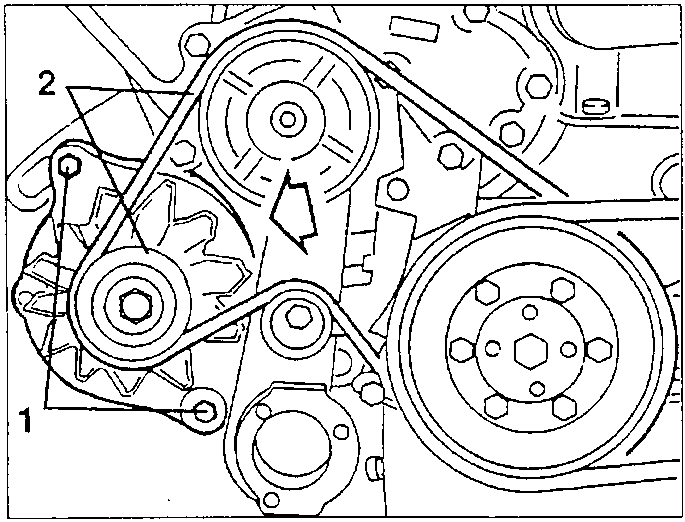 Alternator fastening bolts 1 and belt 2