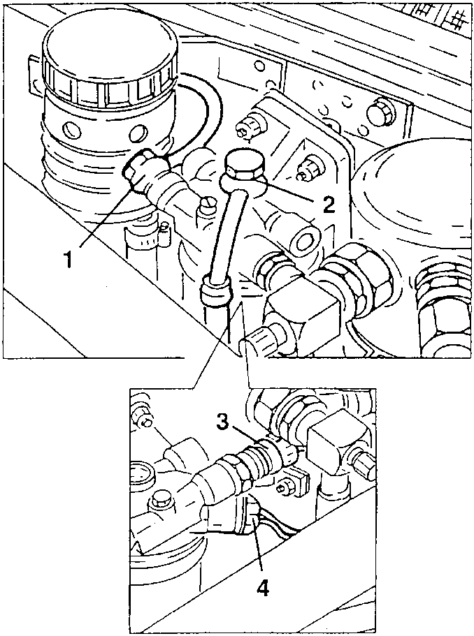 Fuel filter connections 1 and 2 and electrical connections 3 and 4