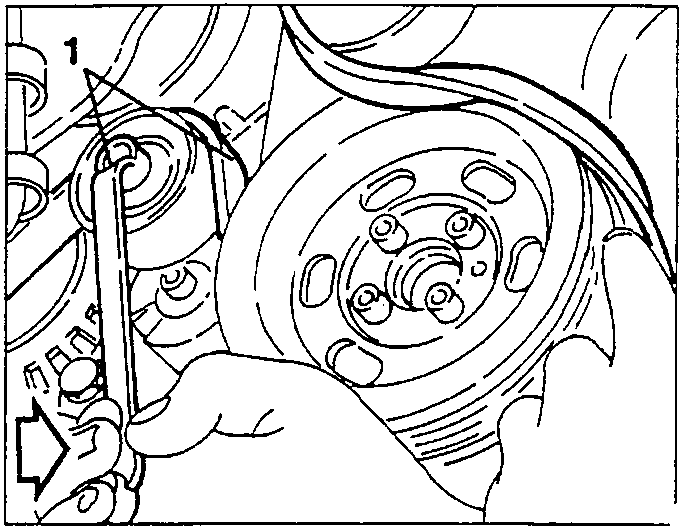 Slackening the tension of the auxiliary components drive belt at the guide pulley