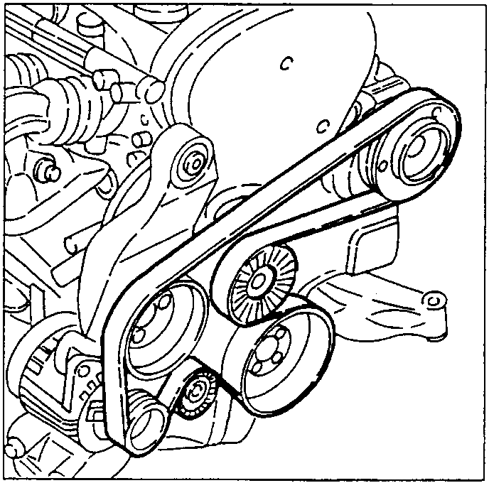 Auxiliary component Poly V belt routed round the engine pulleys