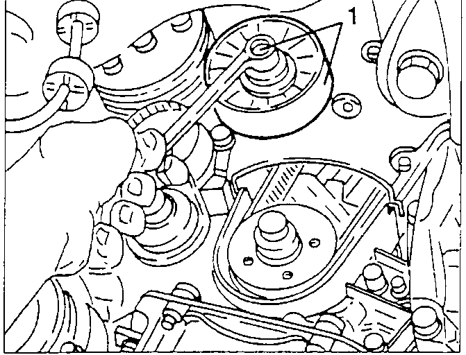 Auxiliary components drive belt guide pulley and its fastening screw being removed