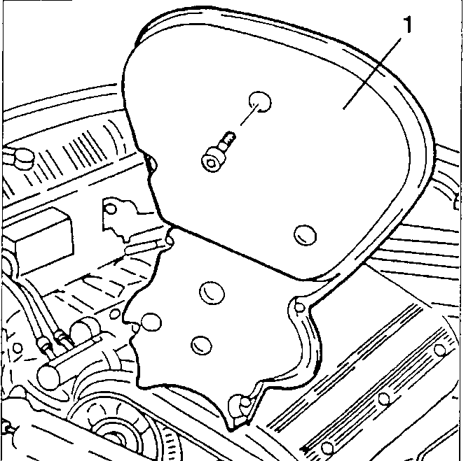 Upper timing gear drive belt guard with its fastening screws indicated