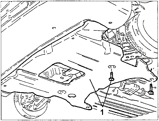 Under-engine protection with its fastening clamps indicated