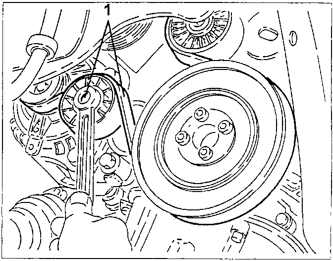 Belt tightener being operated to loosen the engine belt