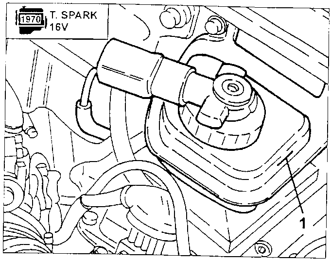 Brakes-clutch fluid tank on the 1970 T. Spark 16V engine with the MAX notch indicated