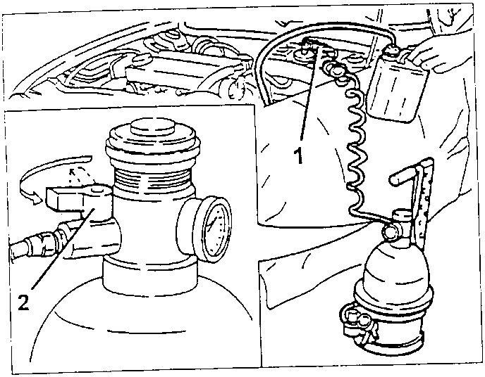 Fluid supply equipment connected to the brakes-clutch fluid tank, with the tank tap indicated