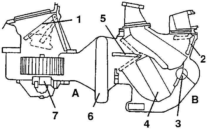 Cross-section of the ducting system (A) and heater-distributor unit (B)