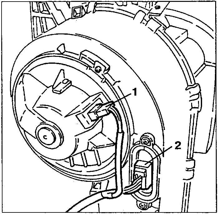 Electrical connections of the fan (1) and fan resistance (2)