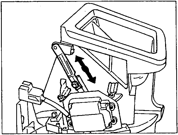 Adjusting the control tie-rod of the mixing vent, with a double arrow showing the adjustment