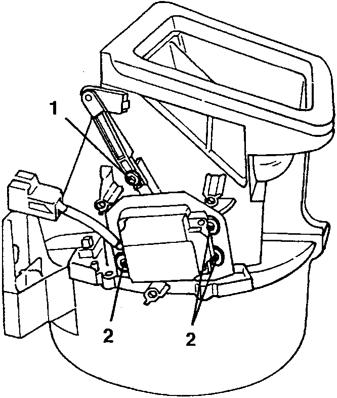 Tie-rod screw (1) and motor fastening screws (2) of the outside air/recirculation mixing vent motor