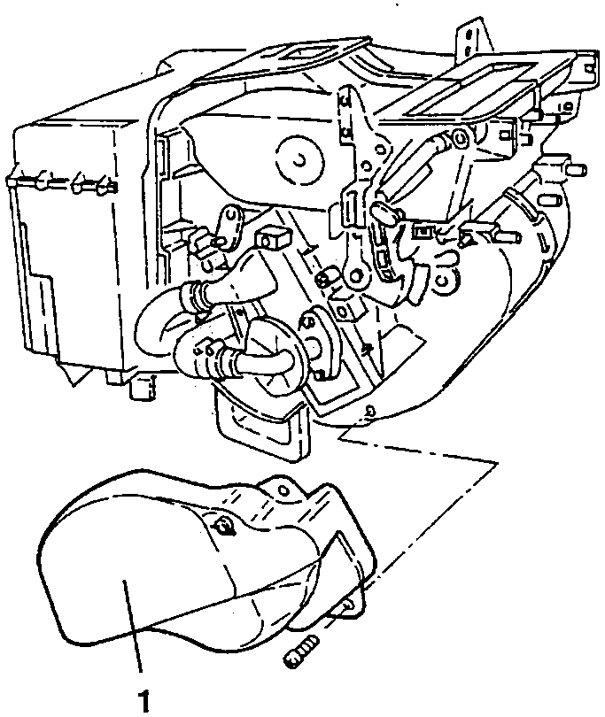 Heater unit with the protection (1) of the coolant fluid pipes removed