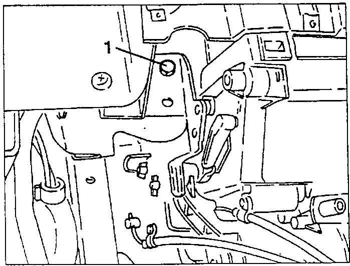 Fastening screw (1) of the heating and ventilation unit on the left-hand side