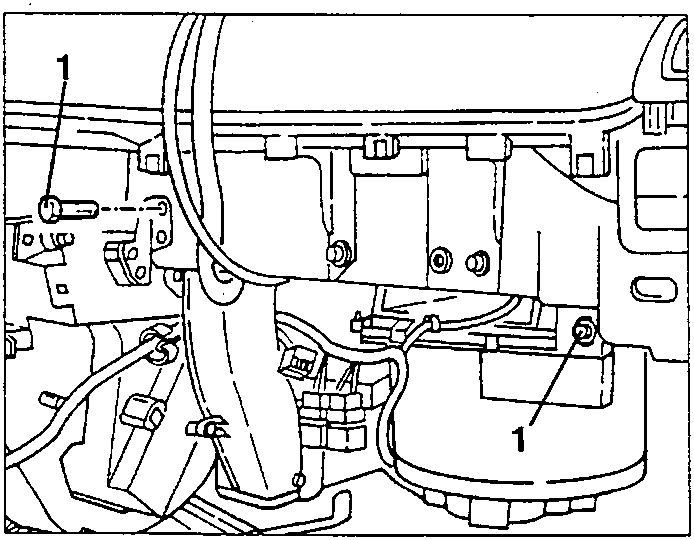 Three fastening screws of the heating and ventilation unit, righthand side